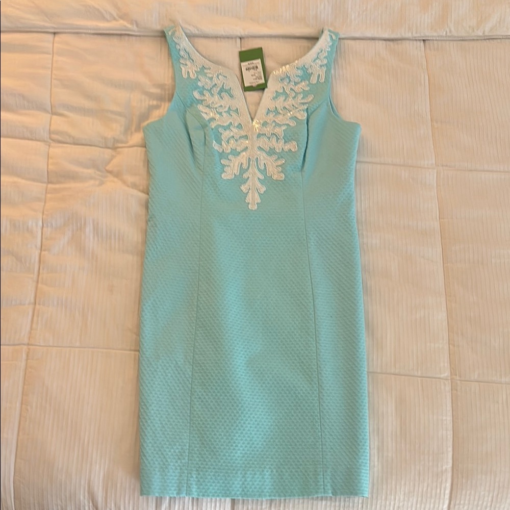 Lilly Pulitzer Green and Blue Sheath Mini Dress Scoop Neck